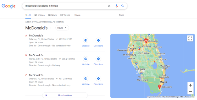 Aperçu de plusieurs cartes de localisation sur Google Aperçu de plusieurs cartes de localisation sur Google