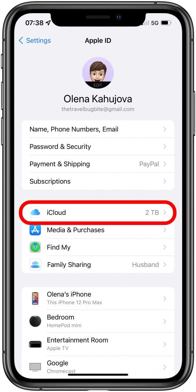 Appuyez sur iCloud.