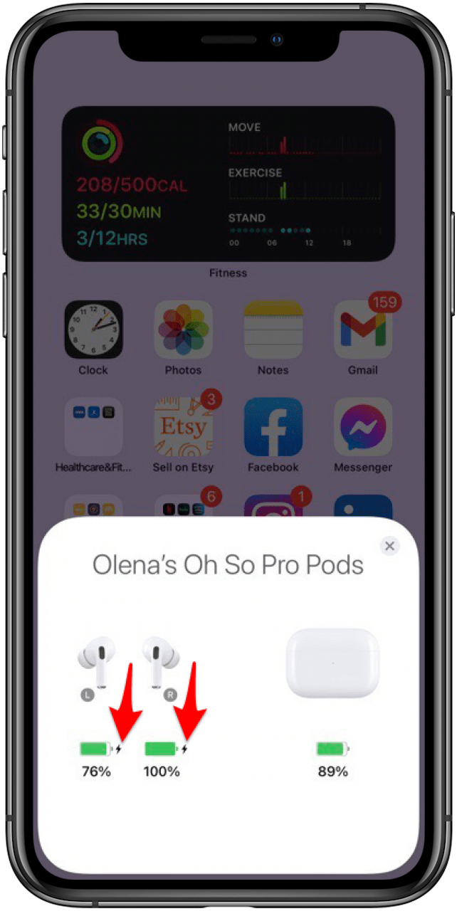 vérifier la batterie sur les airpods