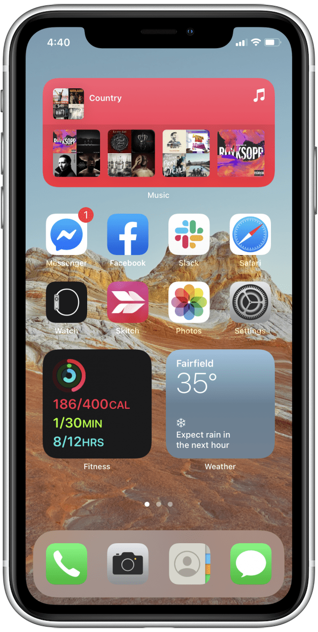 Widgets de l'écran d'accueil de l'iPhone