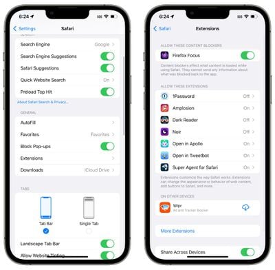 synchronisation des extensions ios 16