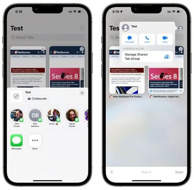 ios 16 groupes d'onglets partagés