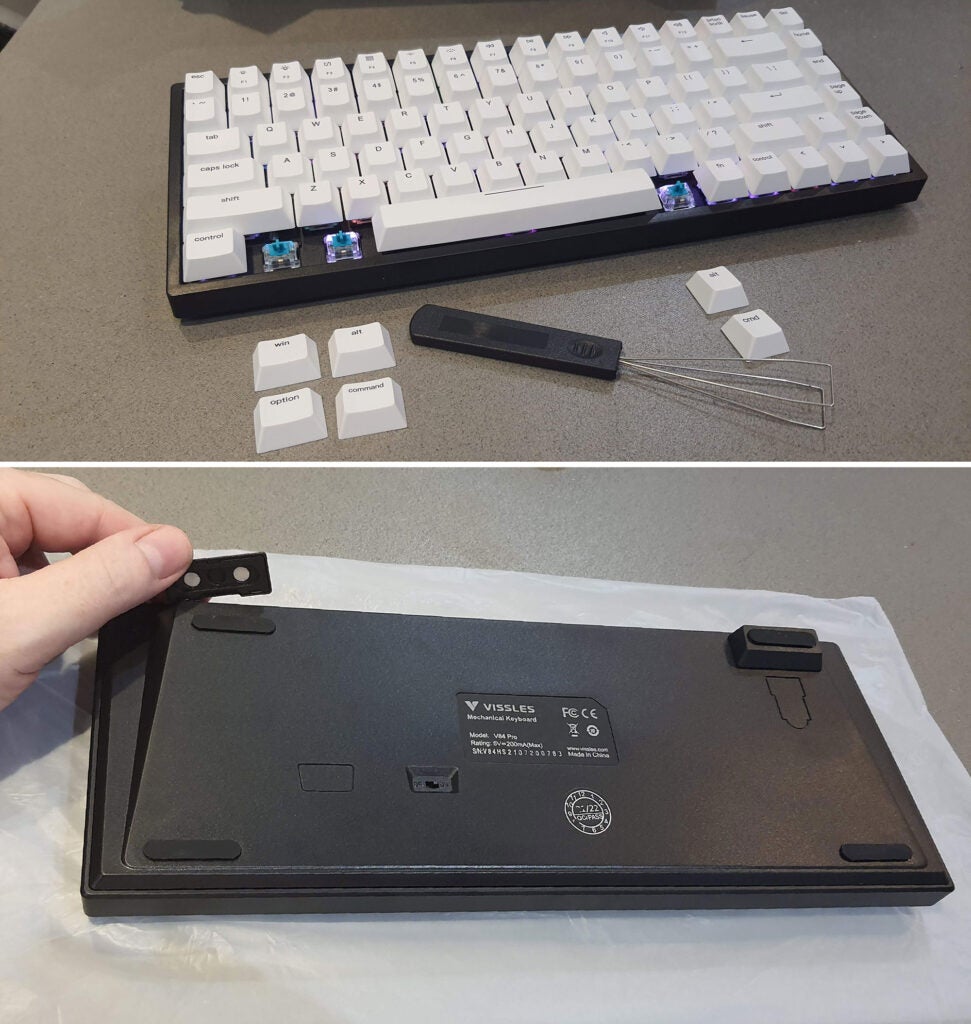 Préparation à la première utilisation en échangeant les clés Mac contre Windows et en mettant les pieds magnétiques