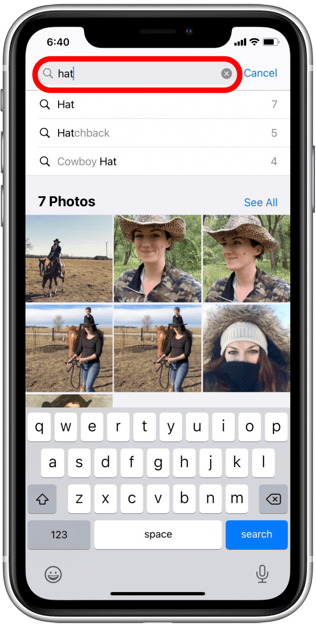 Appuyez sur la barre de recherche et entrez un terme de recherche