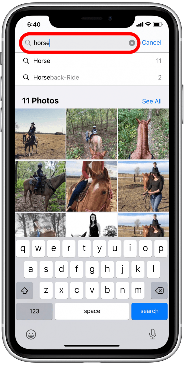 Appuyez sur la barre de recherche et entrez un terme de recherche