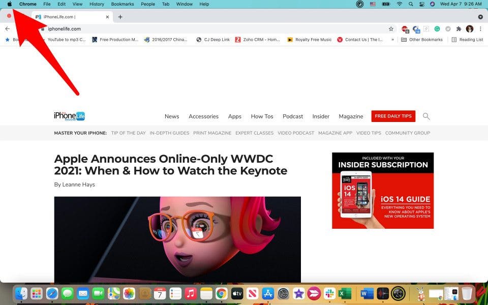 Sur votre Mac, cliquez sur le menu Pomme.