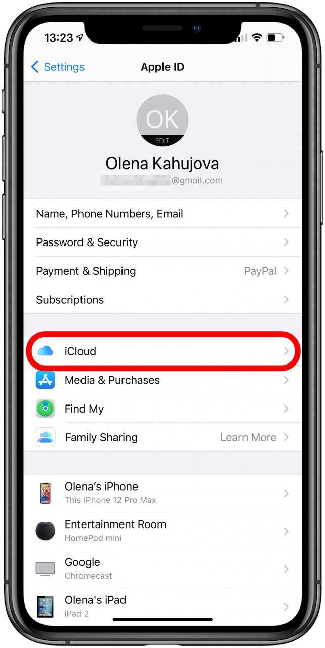 Appuyez sur iCloud.