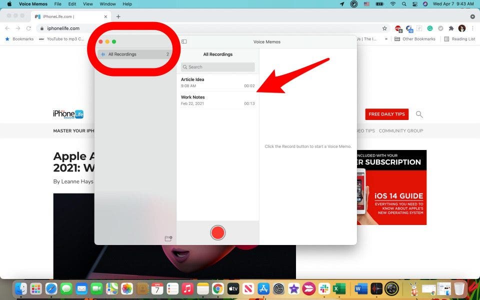 Vous devriez voir vos mémos vocaux enregistrés sur iPhone sous Tous les enregistrements.