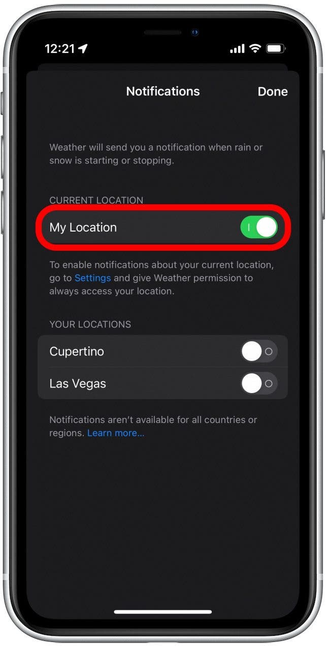 Appuyez sur les bascules pour activer les notifications.