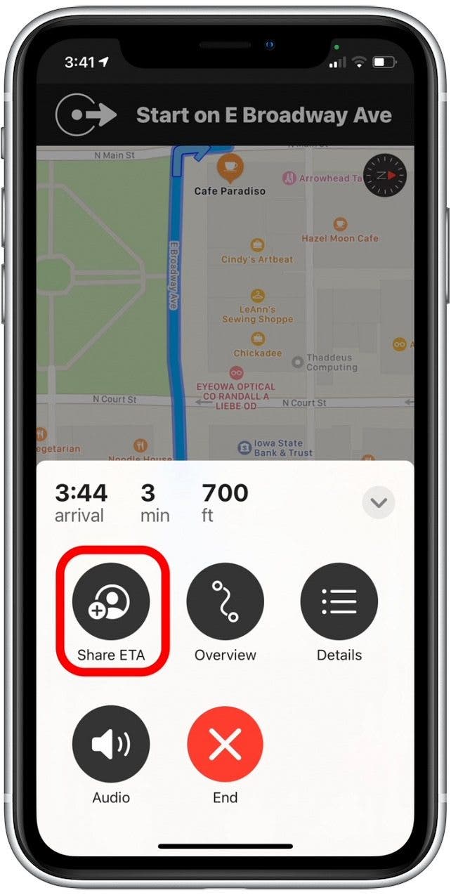 Partager l'heure d'arrivée prévue