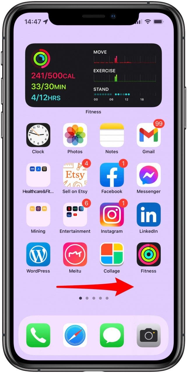 Balayez vers la droite depuis le premier écran d'accueil pour trouver la vue Aujourd'hui - comment vérifier la charge sur les airpods