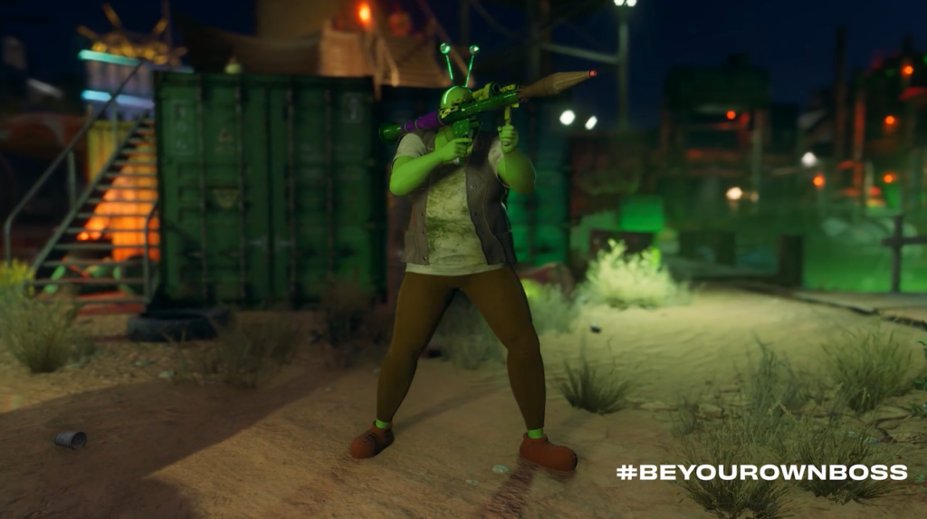 Personne personnalisée de Saints Row tirant avec une arme à feu
