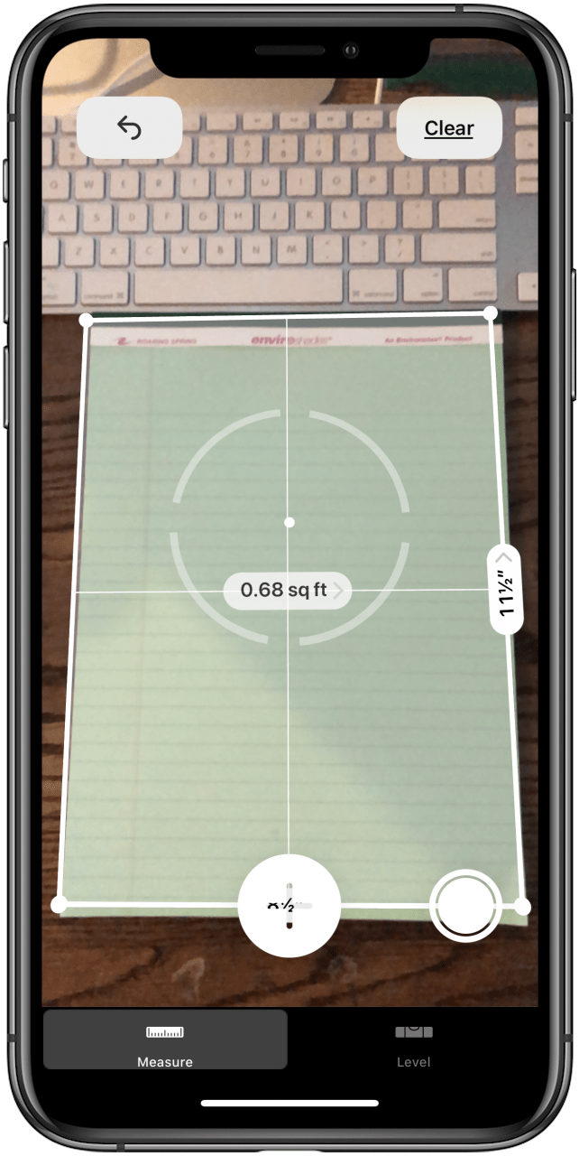 l'application de mesure donne l'aire d'un rectangle