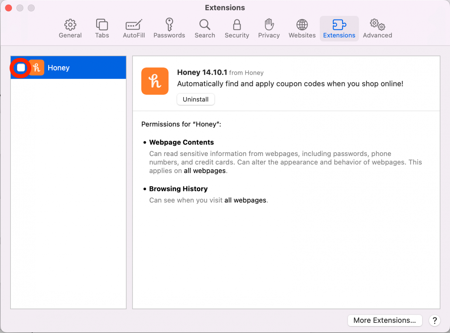 Cochez la case des extensions que vous souhaitez activer.