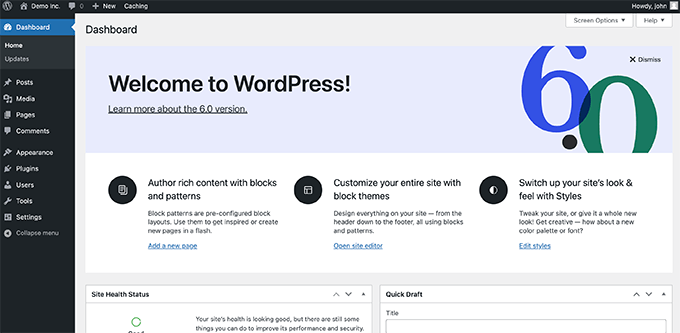 Tableau de bord WordPress Tableau de bord WordPress