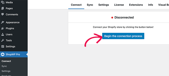 Démarrer l'assistant de connexion Shopify Démarrer l'assistant de connexion Shopify