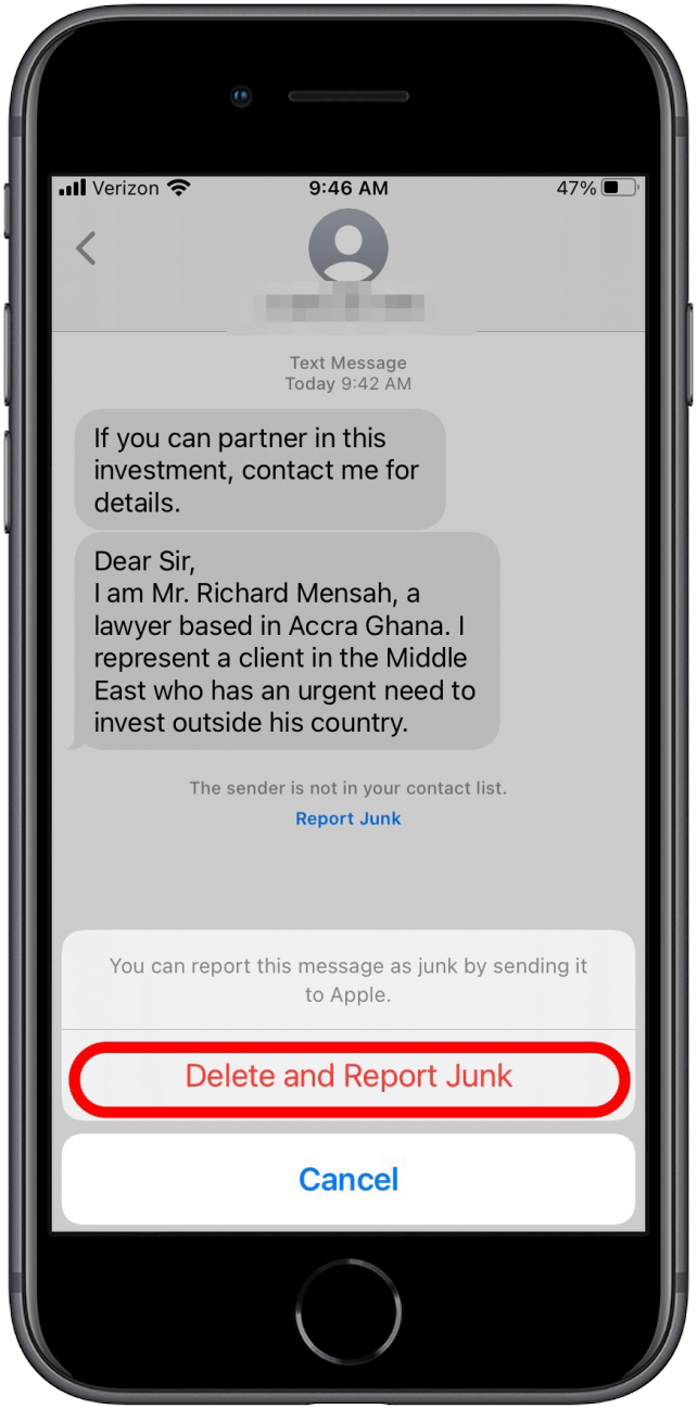 Supprimer et signaler un message texte indésirable