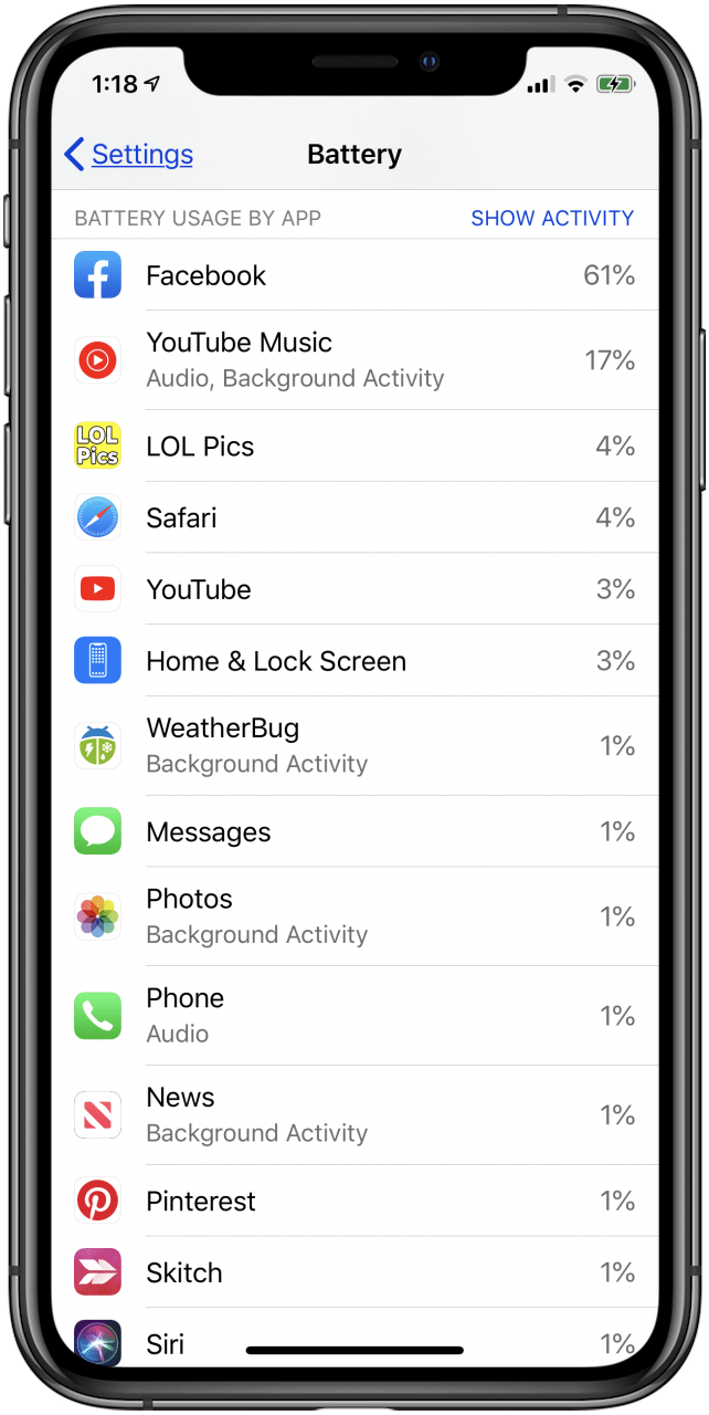 vidange de la batterie de l'iphone par application