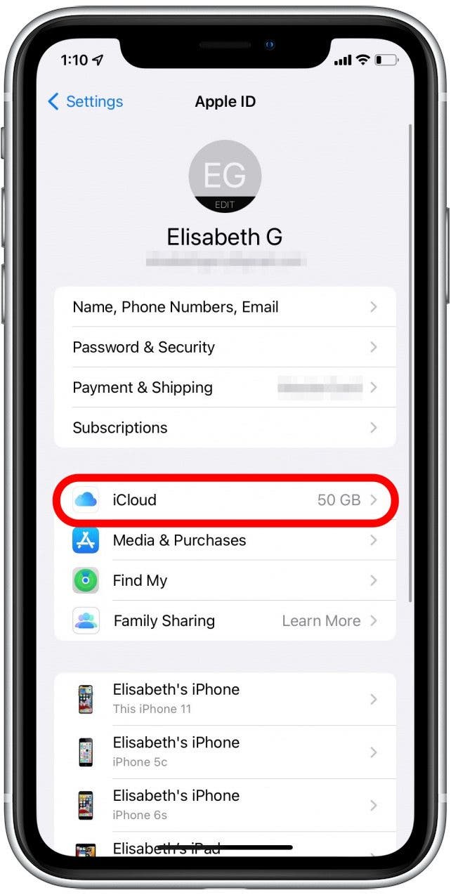 Appuyez sur iCloud - Le calendrier iPhone ne se synchronise pas