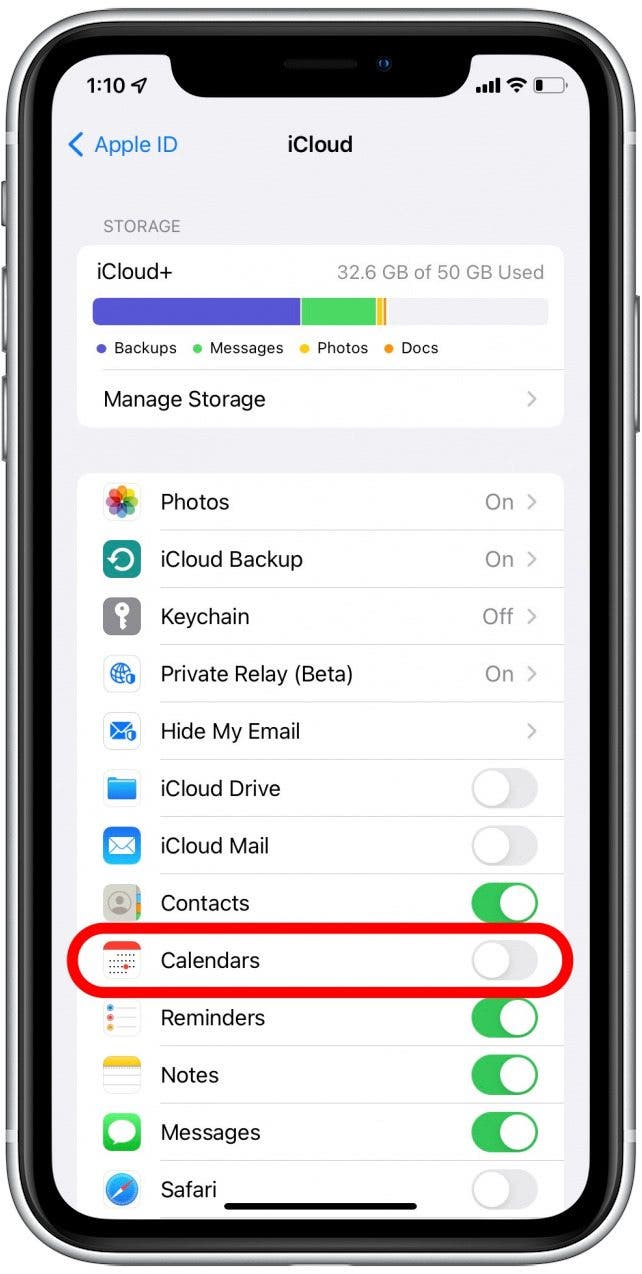 Activer les calendriers - Le calendrier iPhone ne se synchronise pas