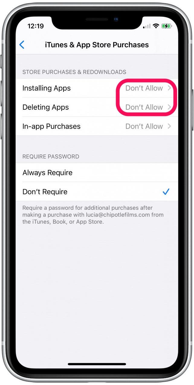 Si vous installez des applications et/ou supprimez des applications, dites "Ne permettez pas," appuyez dessus pour modifier ce paramètre.