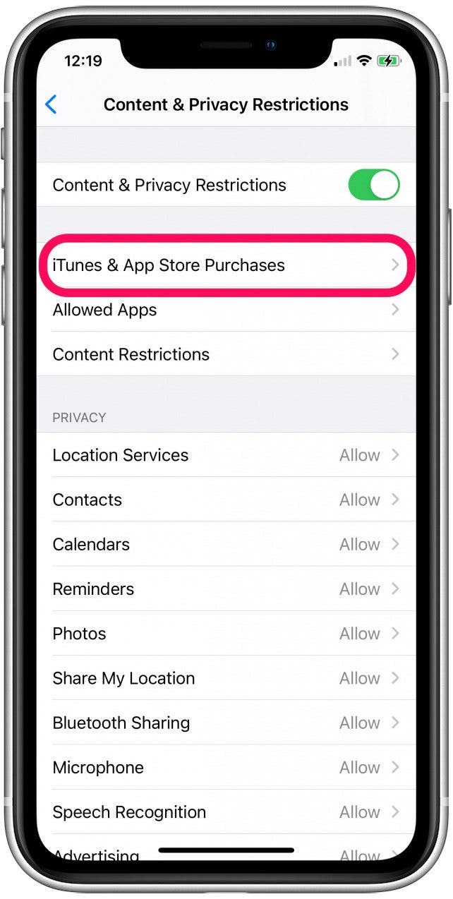 Appuyez sur les achats iTunes et App Store