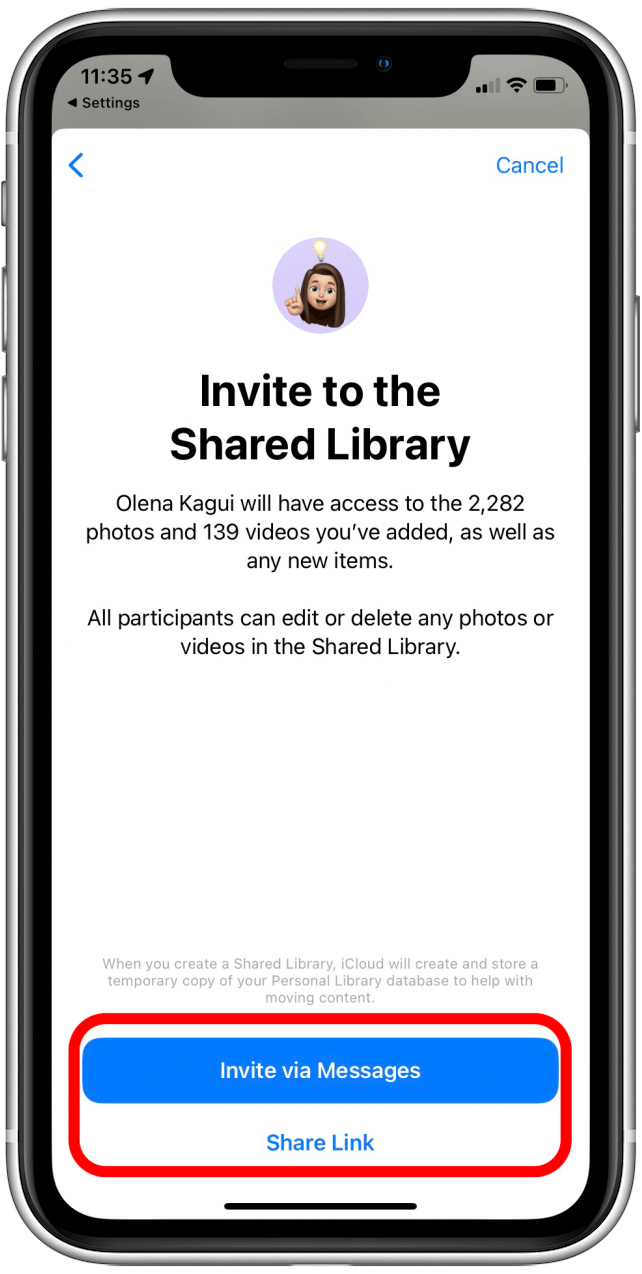 Inviter des contacts à la photothèque partagée