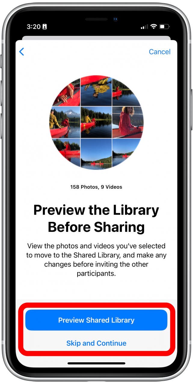 Vous avez la possibilité de revoir votre bibliothèque partagée avant sa mise en ligne en appuyant sur Aperçu de la bibliothèque partagée.