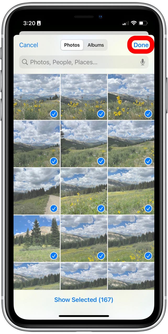 Sélectionnez les photos que vous souhaitez partager et appuyez sur Terminé.