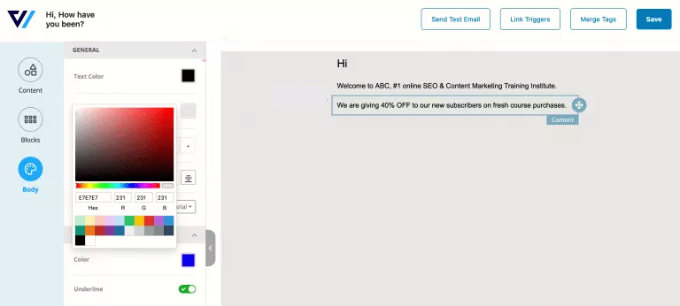 Modifier le corps de l'e-mail Modifier le corps de l'e-mail