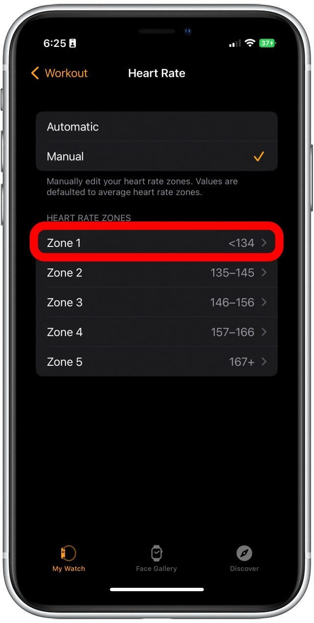 Appuyez sur la zone de fréquence cardiaque que vous souhaitez modifier.