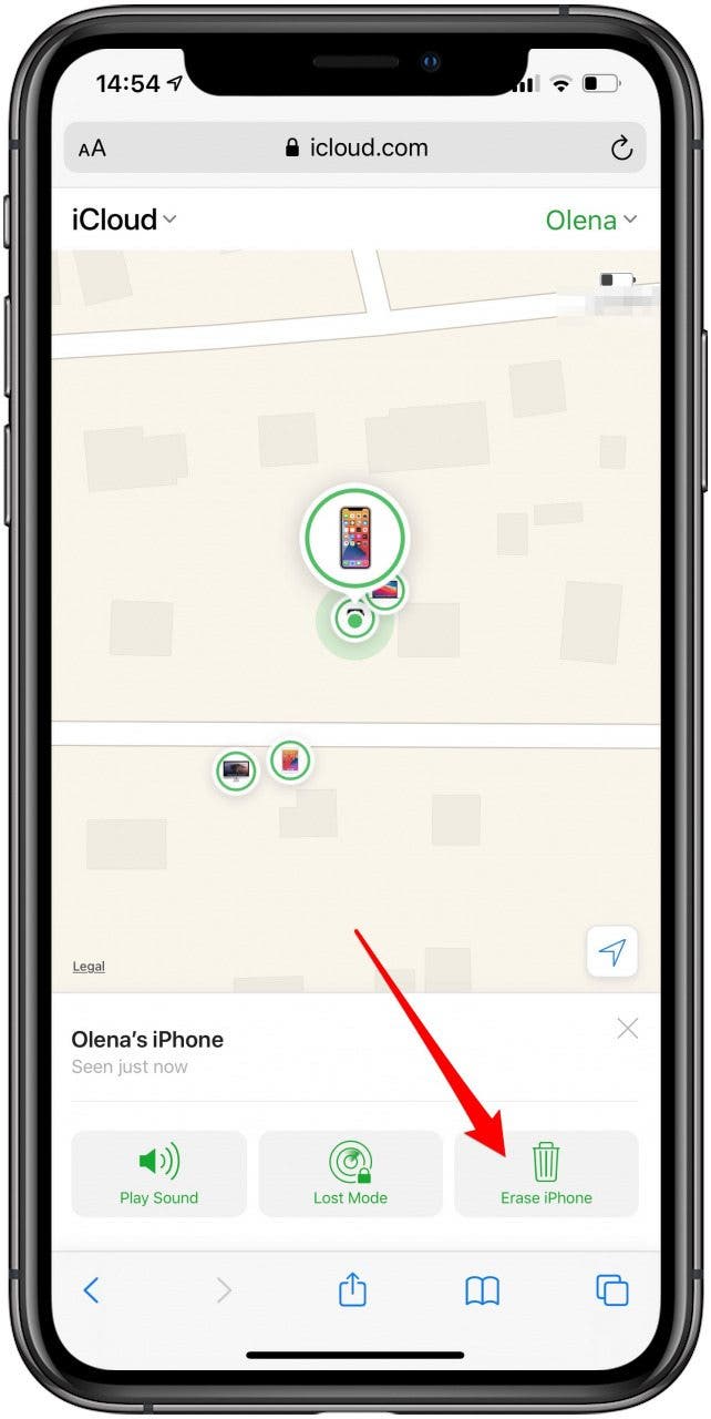 Cliquez sur effacer l'iPhone pour effacer l'iPhone à distance