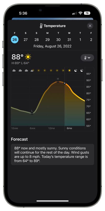 température de l'application météo ios 16
