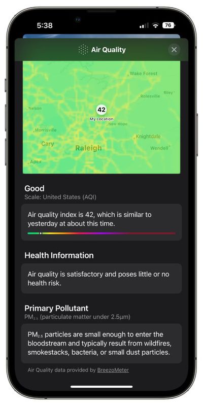 application météo ios 16 qualité de l'air