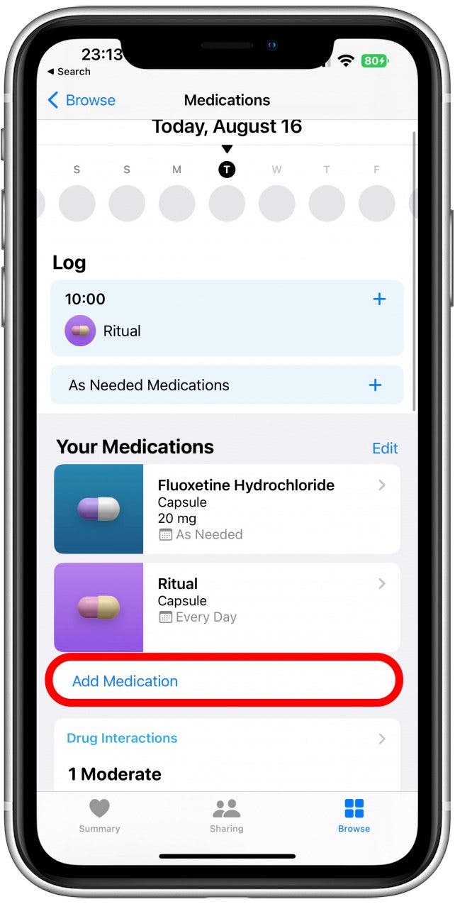 Appuyez sur Ajouter des médicaments.
