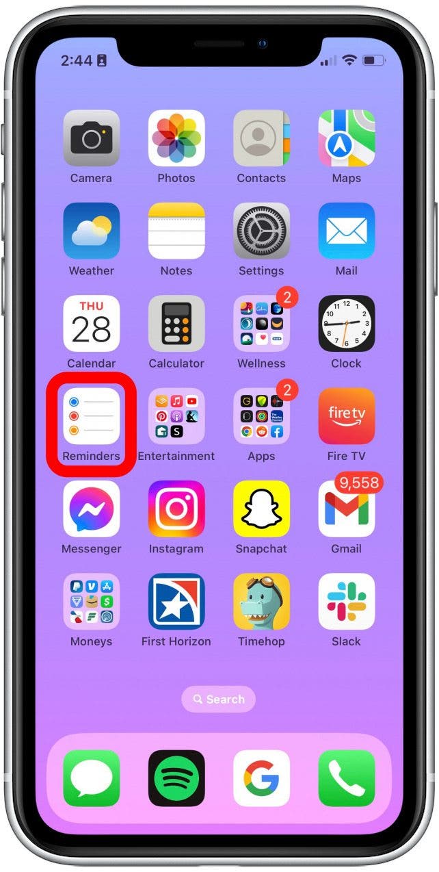 Ouvrez l'application Rappels sur votre iPhone.