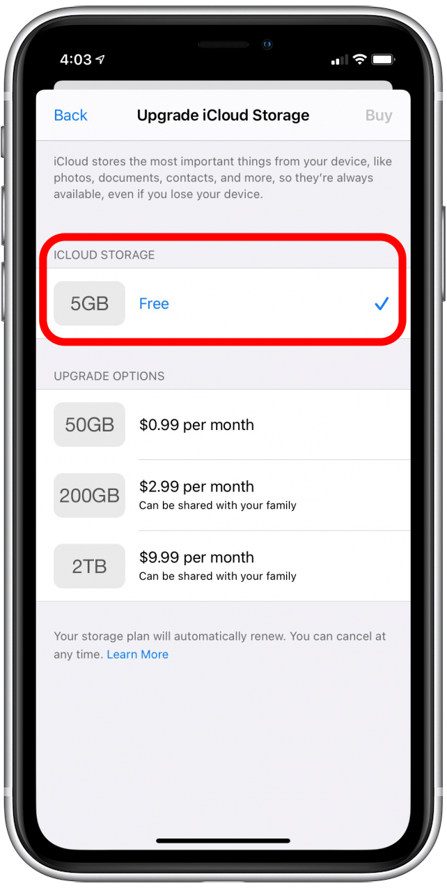 Modifier les forfaits de stockage iCloud