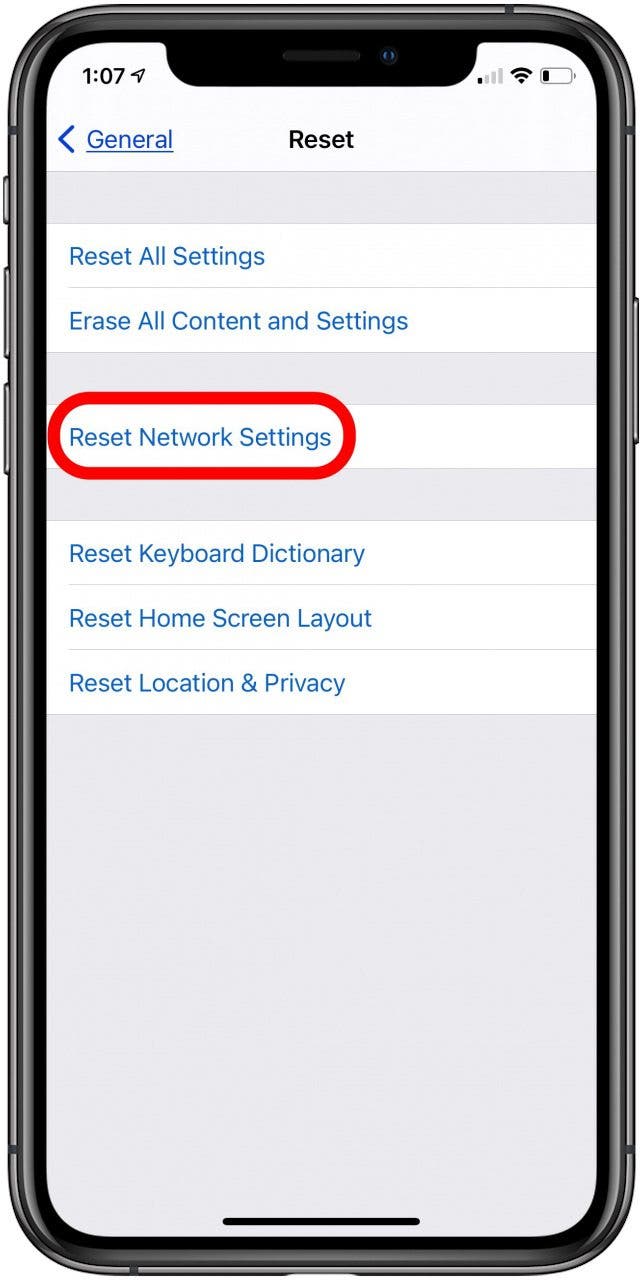 réinitialiser les paramètres réseau de l'iphone