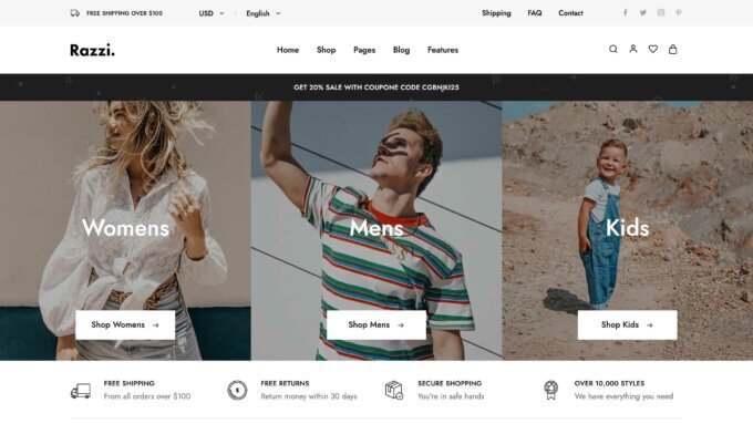 Le thème Razzi WooCommerce.