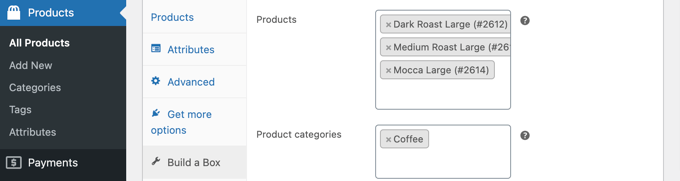 Sélectionnez les produits ou la catégorie de produits pouvant être ajoutés à la boîte Sélectionnez les produits ou la catégorie de produits pouvant être ajoutés à la boîte
