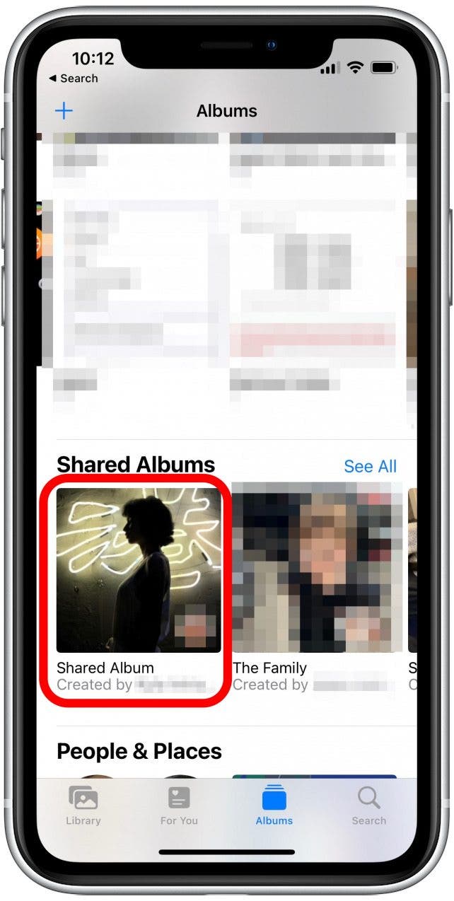 Recherchez et appuyez sur l'album partagé que vous souhaitez quitter.