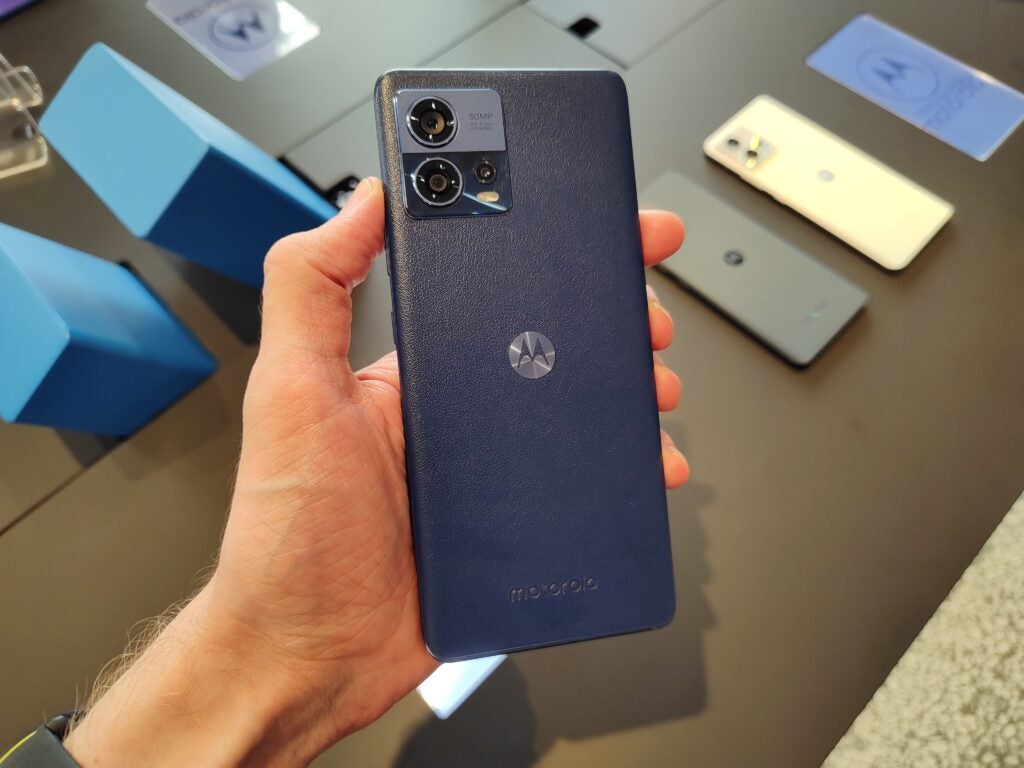 Panneau arrière Motorola Edge 30 Fusion en cuir végétalien bleu
