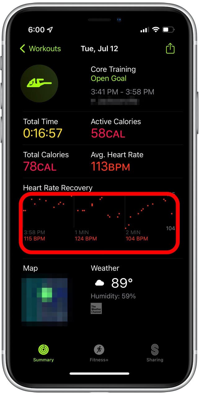 Ce graphique montre la récupération de votre fréquence cardiaque.