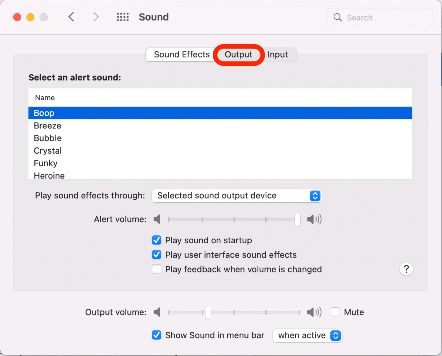 Pour modifier la sortie audio, cliquez sur Sortie.