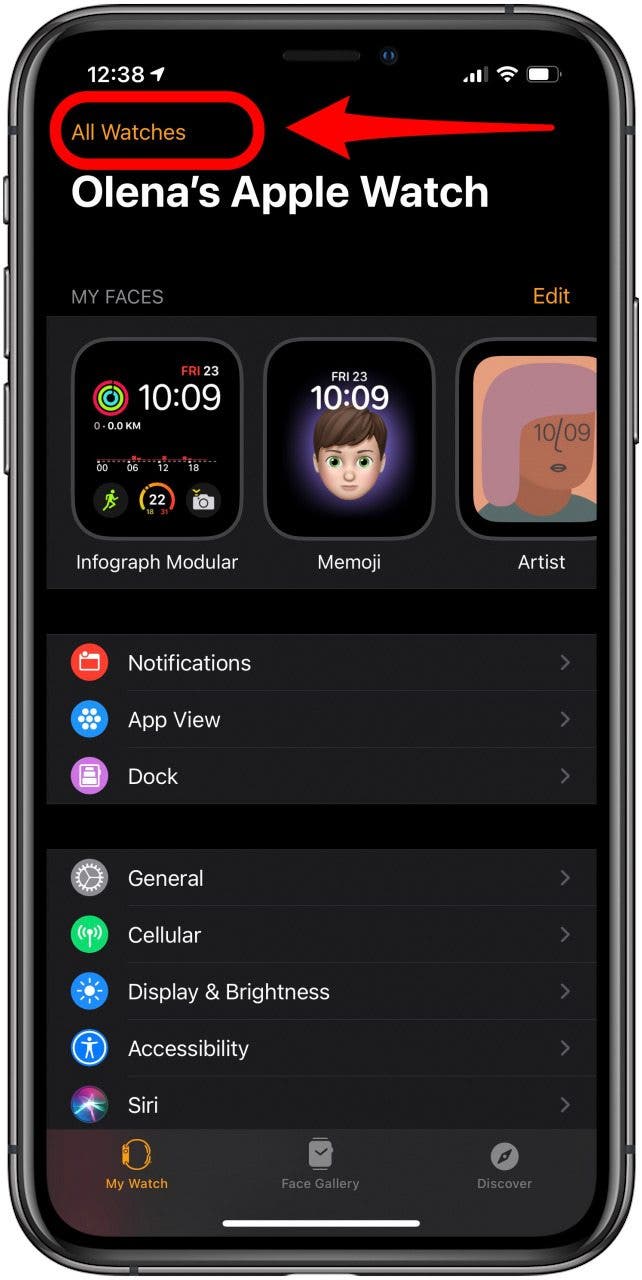 Appuyez sur Toutes les montres dans l'application Watch