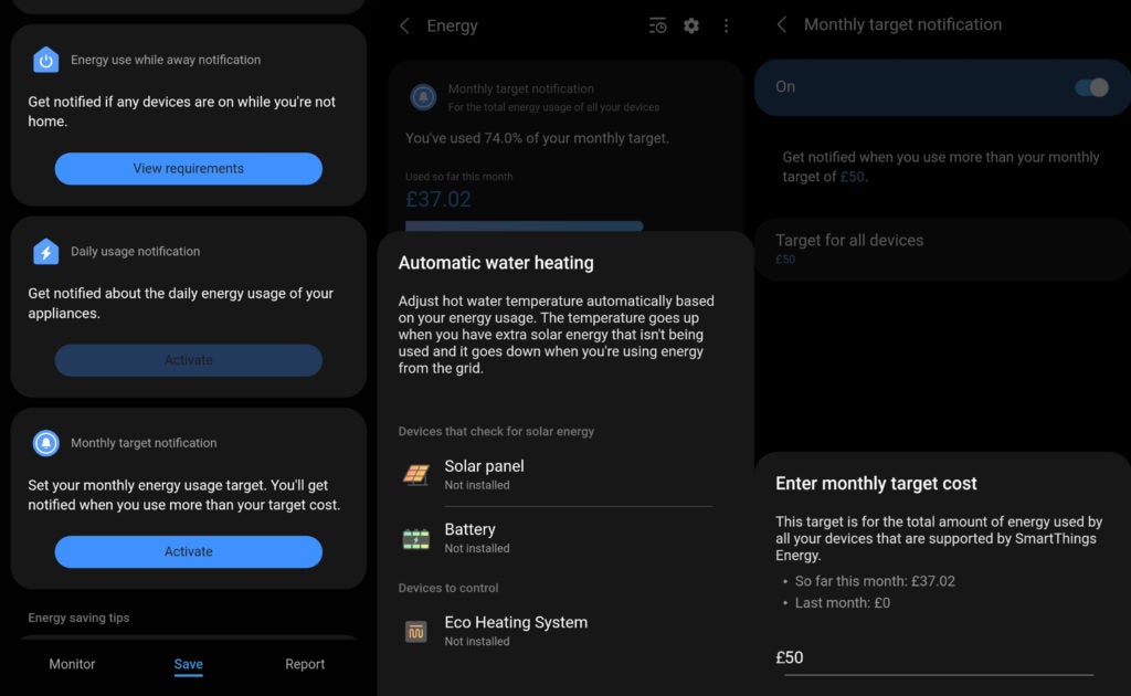 Onglet Économie d'énergie SmartThings