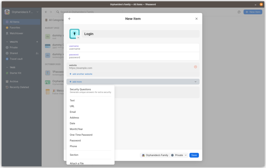 Application de bureau du gestionnaire de mots de passe 1Password