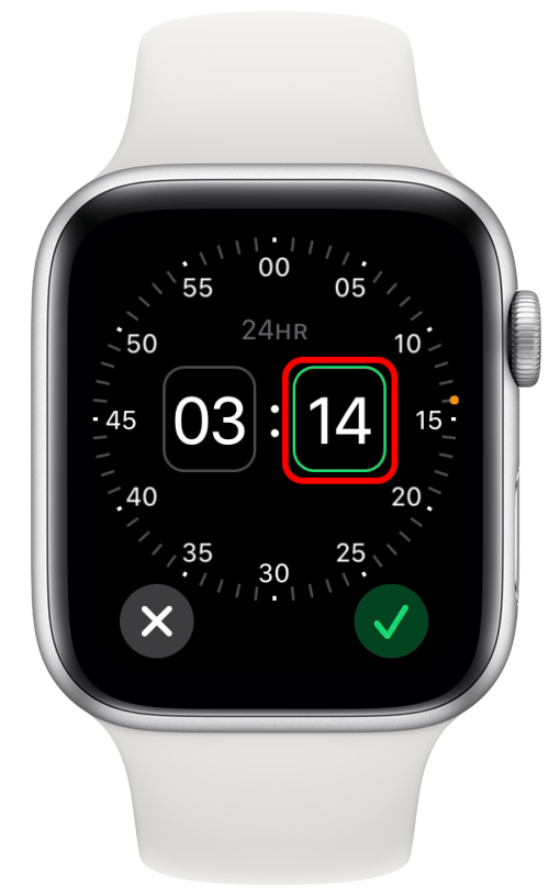 Appuyez ensuite sur les minutes ;  vous verrez le carré vert autour d'eux.
