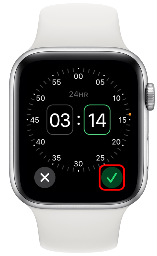 Appuyez sur la coche verte pour confirmer l'heure de votre alarme.