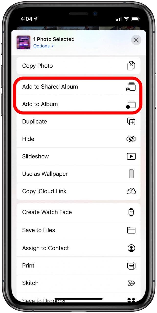ajouter des photos et des vidéos à l'album sur iphone